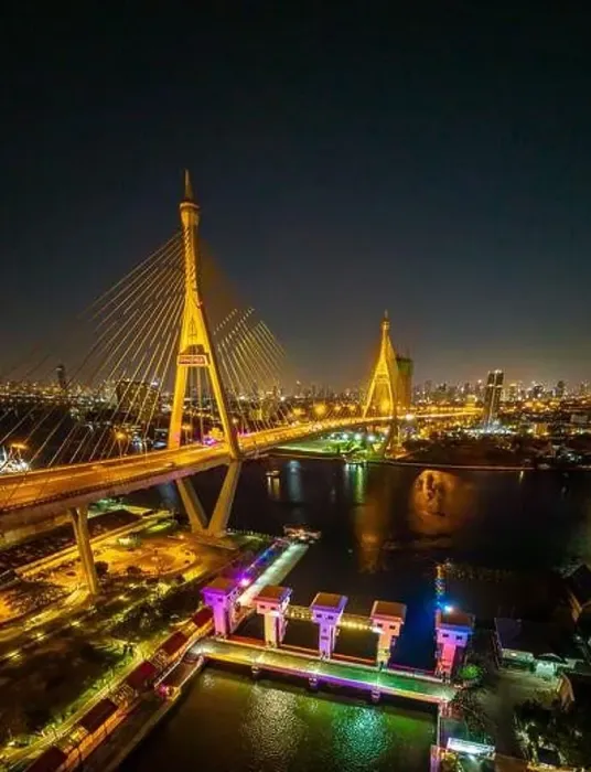 Framed Print : Aerial view of Bhumibol Bridge in Samut Prakan, Bangkok, Thailand Framed Print : Aerial view of Bhumibol Bridge in Samut Prakan, Bangkok, Thailand