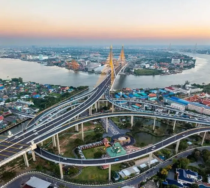 Framed Print : Aerial view of Bhumibol Bridge in Samut Prakan, Bangkok, Thailand Framed Print : Aerial view of Bhumibol Bridge in Samut Prakan, Bangkok, Thailand