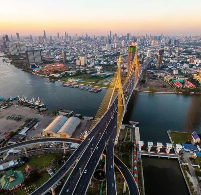 Framed Print : Aerial view of Bhumibol Bridge in Samut Prakan, Bangkok, Thailand Framed Print : Aerial view of Bhumibol Bridge in Samut Prakan, Bangkok, Thailand