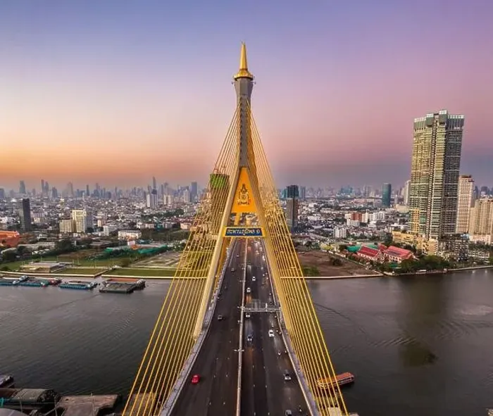 Framed Print : Aerial view of Bhumibol Bridge in Samut Prakan, Bangkok, Thailand Framed Print : Aerial view of Bhumibol Bridge in Samut Prakan, Bangkok, Thailand