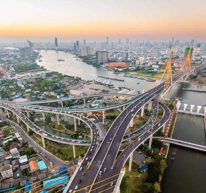 Framed Print : Aerial view of Bhumibol Bridge in Samut Prakan, Bangkok, Thailand Framed Print : Aerial view of Bhumibol Bridge in Samut Prakan, Bangkok, Thailand