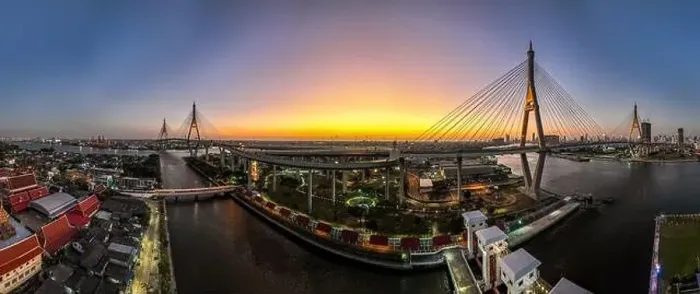 Framed Print : Aerial view of Bhumibol Bridge in Samut Prakan, Bangkok, Thailand Framed Print : Aerial view of Bhumibol Bridge in Samut Prakan, Bangkok, Thailand