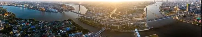 Framed Print : Aerial view of Bhumibol Bridge in Samut Prakan, Bangkok, Thailand Framed Print : Aerial view of Bhumibol Bridge in Samut Prakan, Bangkok, Thailand