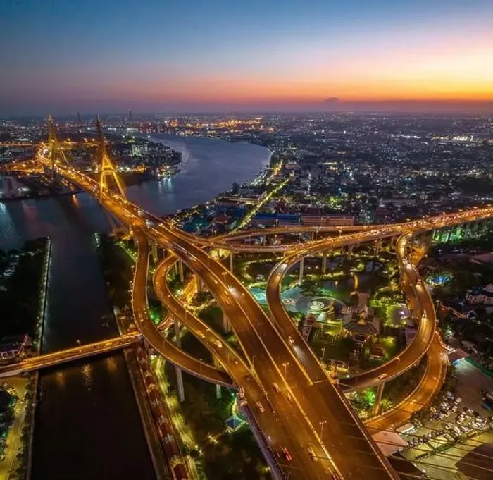 Framed Print : Aerial view of Bhumibol Bridge in Samut Prakan, Bangkok, Thailand Framed Print : Aerial view of Bhumibol Bridge in Samut Prakan, Bangkok, Thailand