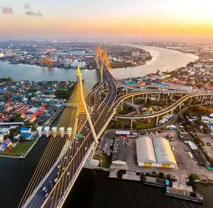 Framed Print : Aerial view of Bhumibol Bridge in Samut Prakan, Bangkok, Thailand Framed Print : Aerial view of Bhumibol Bridge in Samut Prakan, Bangkok, Thailand