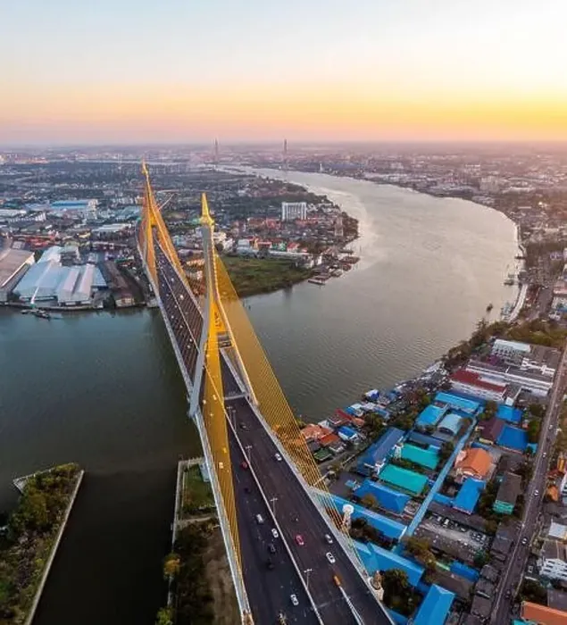 Framed Print : Aerial view of Bhumibol Bridge in Samut Prakan, Bangkok, Thailand Framed Print : Aerial view of Bhumibol Bridge in Samut Prakan, Bangkok, Thailand