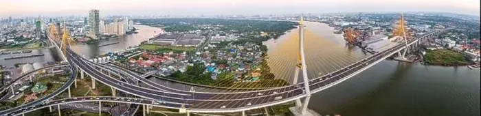 Framed Print : Aerial view of Bhumibol Bridge in Samut Prakan, Bangkok, Thailand Framed Print : Aerial view of Bhumibol Bridge in Samut Prakan, Bangkok, Thailand