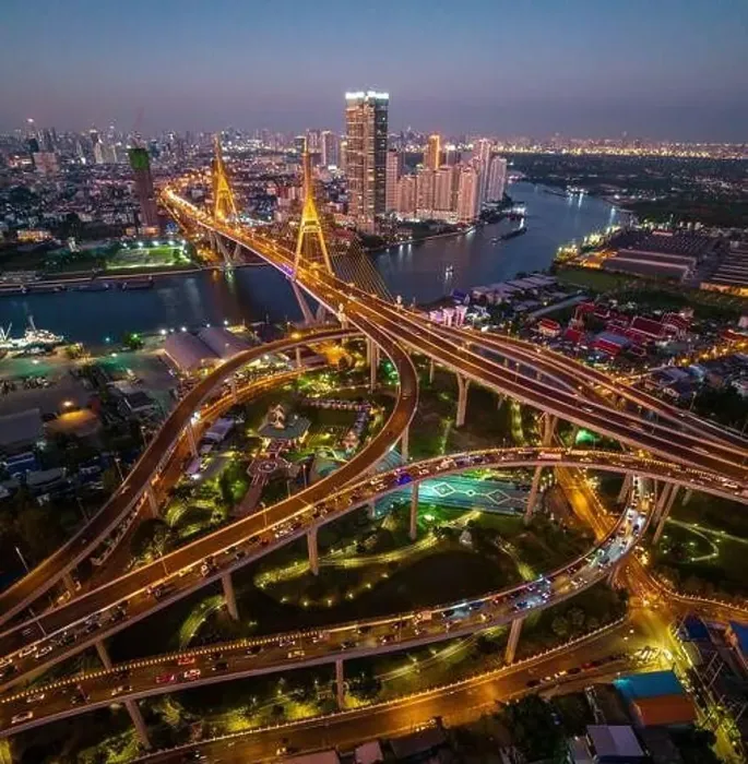 Framed Print : Aerial view of Bhumibol Bridge in Samut Prakan, Bangkok, Thailand Framed Print : Aerial view of Bhumibol Bridge in Samut Prakan, Bangkok, Thailand