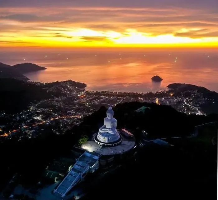 Framed Print : Aerial view of Big Buddha viewpoint at sunset in Phuket province, Thailand Framed Print : Aerial view of Big Buddha viewpoint at sunset in Phuket province, Thailand