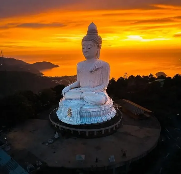 Framed Print : Aerial view of Big Buddha viewpoint at sunset in Phuket province, Thailand