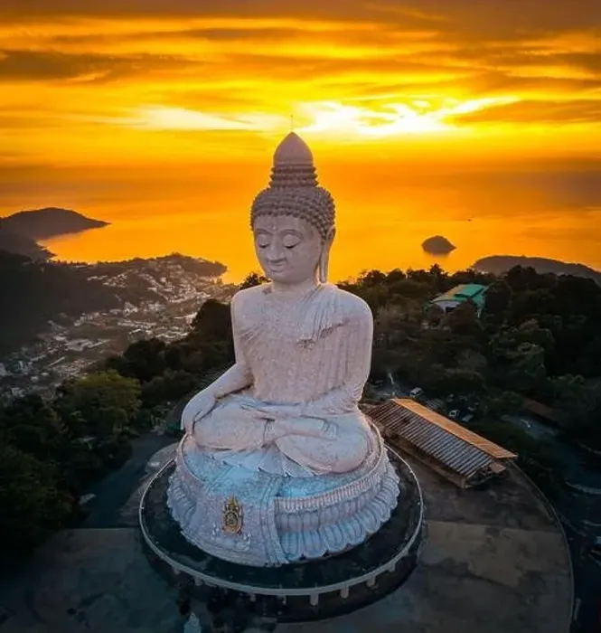 Framed Print : Aerial view of Big Buddha viewpoint at sunset in Phuket province, Thailand