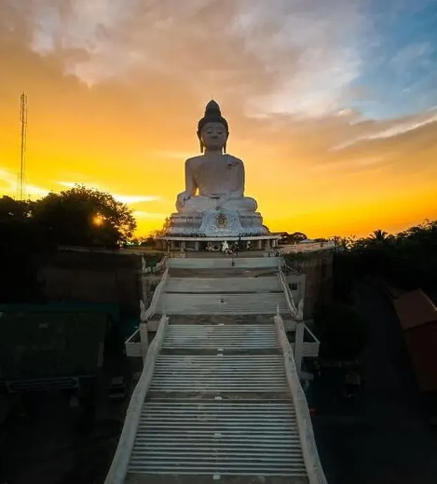 Framed Print : Aerial view of Big Buddha viewpoint at sunset in Phuket province, Thailand