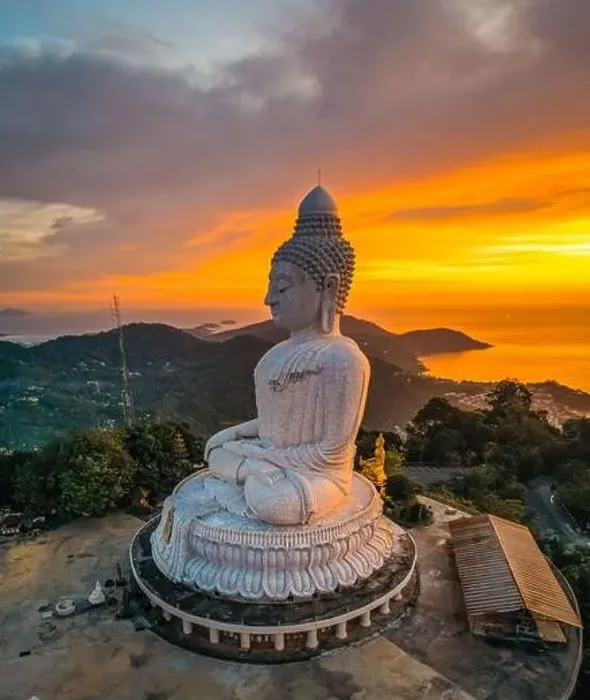 Framed Print : Aerial view of Big Buddha viewpoint at sunset in Phuket province, Thailand