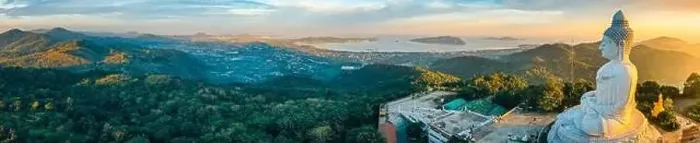 Framed Print : Aerial view of Big Buddha viewpoint at sunset in Phuket province, Thailand