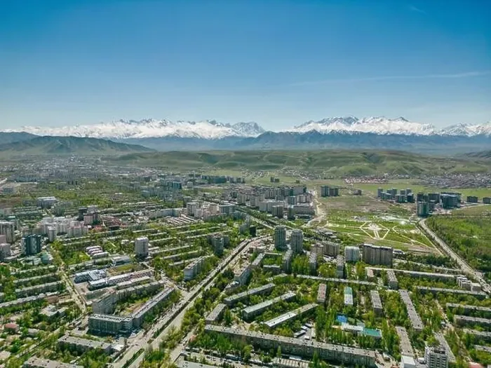 Framed Print : Aerial view of Bishkek city Kyrgyzstan with snow-capped mountains Framed Print : Aerial view of Bishkek city Kyrgyzstan with snow-capped mountains