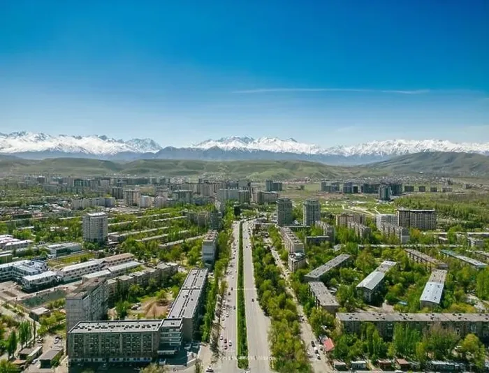 Framed Print : Aerial view of Bishkek city Kyrgyzstan with snow-capped mountains Framed Print : Aerial view of Bishkek city Kyrgyzstan with snow-capped mountains