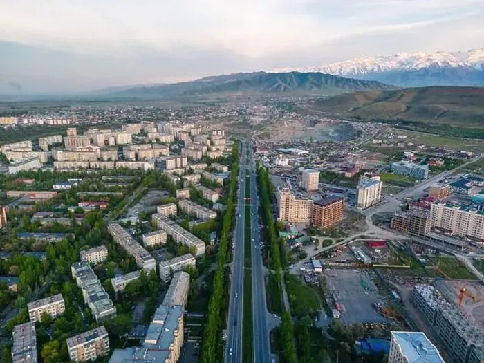 Framed Print : Aerial view of Bishkek city Kyrgyzstan during sunset Framed Print : Aerial view of Bishkek city Kyrgyzstan during sunset