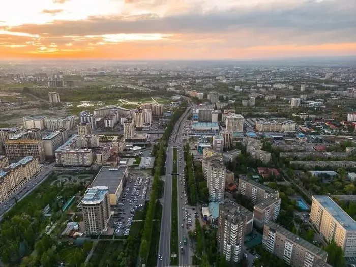 Framed Print : Aerial view of Bishkek city Kyrgyzstan during sunset Framed Print : Aerial view of Bishkek city Kyrgyzstan during sunset