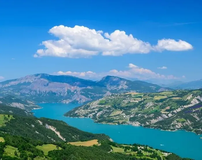 Framed Print : Aerial view on blue lake of Serre-Poncon Framed Print : Aerial view on blue lake of Serre-Poncon