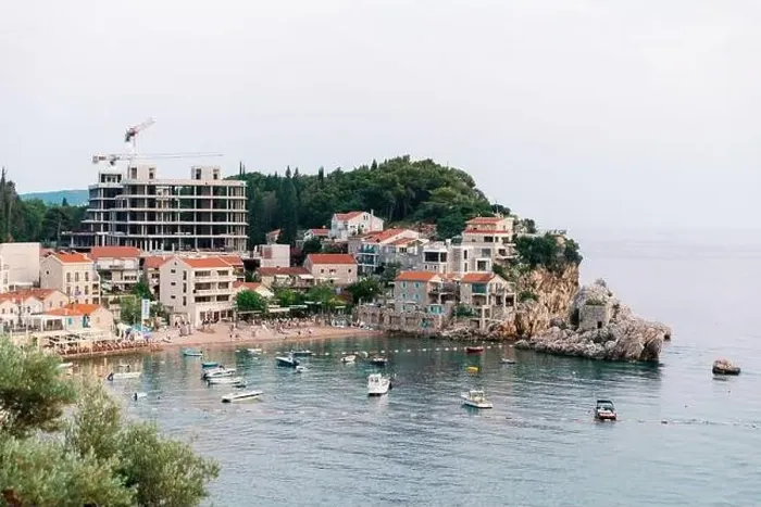 Framed Print : Aerial top down view of boat dock and yacht port in Montenegro