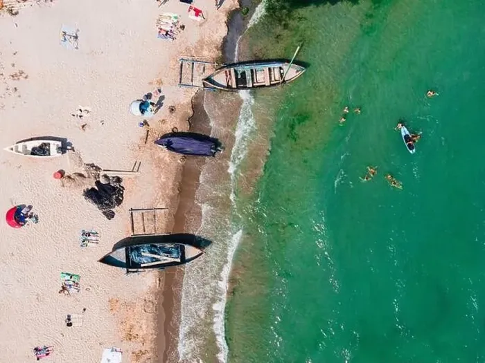 Framed Print : Aerial View Of Boats On Beach, Sea Landscape Framed Print : Aerial View Of Boats On Beach, Sea Landscape