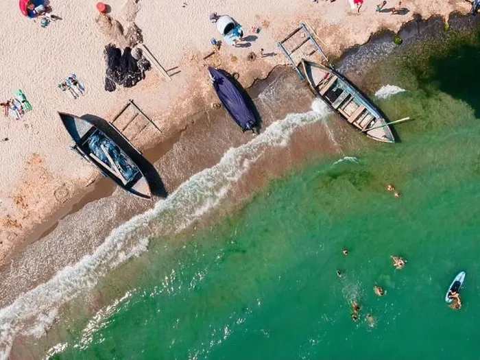 Framed Print : Aerial View Of Boats On Beach, Sea Landscape Framed Print : Aerial View Of Boats On Beach, Sea Landscape