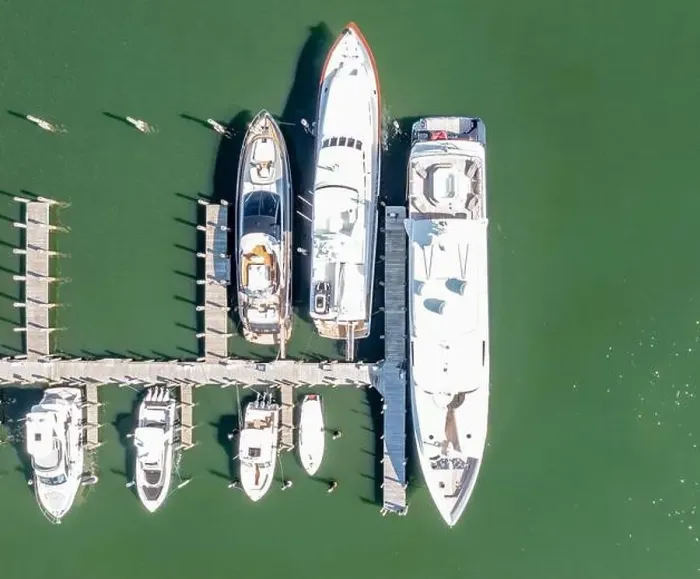Framed Print : aerial view of boats in slips at a marina Framed Print : aerial view of boats in slips at a marina