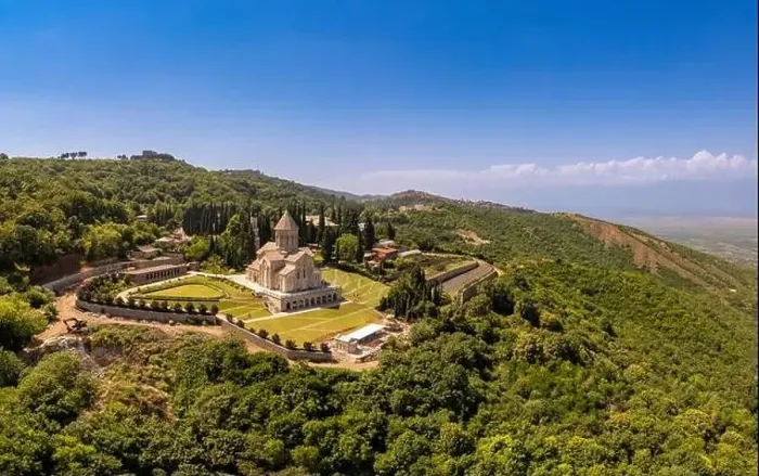 Framed Print : Aerial top view of the Bodbe Monastery architectural complex of St Framed Print : Aerial top view of the Bodbe Monastery architectural complex of St