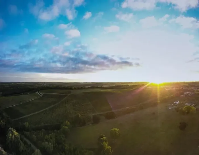 Framed Print : Aerial view Bordeaux Vineyard at sunrise, film by drone in summer, Entre deux mers, Capian Framed Print : Aerial view Bordeaux Vineyard at sunrise, film by drone in summer, Entre deux mers, Capian