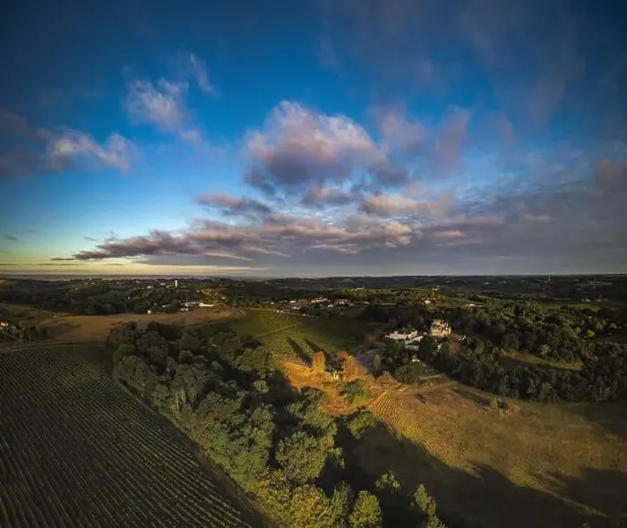 Framed Print : Aerial view Bordeaux Vineyard at sunrise, film by drone in summer, Entre deux mers, Capian Framed Print : Aerial view Bordeaux Vineyard at sunrise, film by drone in summer, Entre deux mers, Capian