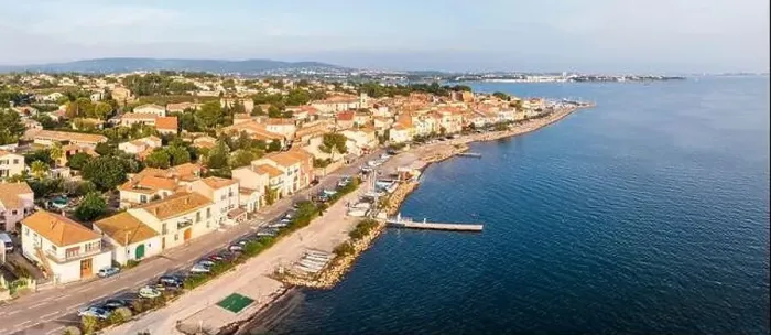 Framed Print : Aerial view of Bouzigues on the lagoon of Thau, in Herault, in Occitanie, France Framed Print : Aerial view of Bouzigues on the lagoon of Thau, in Herault, in Occitanie, France