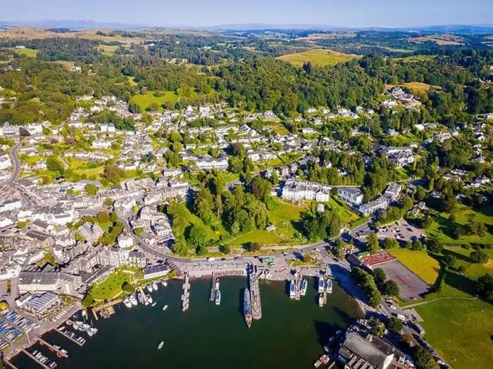 Framed Print : Aerial view of Bowness-on-Windermere in Lake District, a region and national park in Cumbria in northwest England, UK Framed Print : Aerial view of Bowness-on-Windermere in Lake District, a region and national park in Cumbria in northwest England, UK