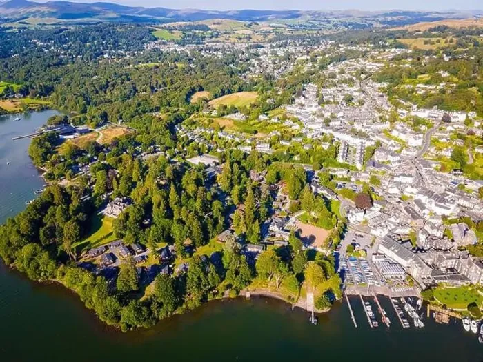 Framed Print : Aerial view of Bowness-on-Windermere in Lake District, a region and national park in Cumbria in northwest England, UK Framed Print : Aerial view of Bowness-on-Windermere in Lake District, a region and national park in Cumbria in northwest England, UK