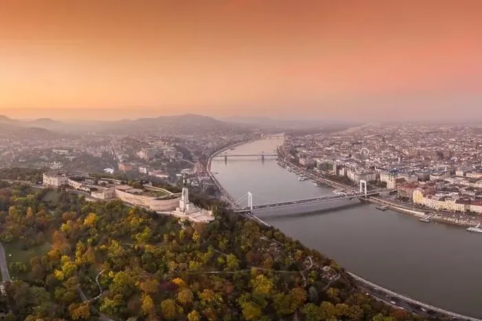 Framed Print : Aerial view of Budapest with beautiful sunrise Framed Print : Aerial view of Budapest with beautiful sunrise