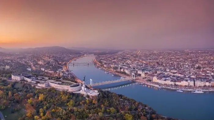 Framed Print : Aerial view of Budapest with beautiful sunrise Framed Print : Aerial view of Budapest with beautiful sunrise