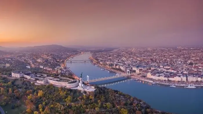 Framed Print : Aerial view of Budapest with beautiful sunrise Framed Print : Aerial view of Budapest with beautiful sunrise