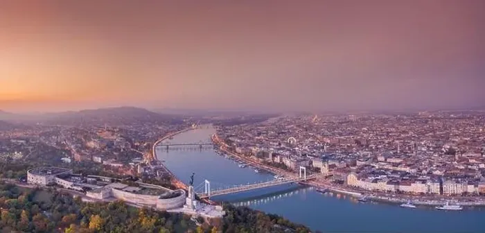Framed Print : Aerial view of Budapest with beautiful sunrise Framed Print : Aerial view of Budapest with beautiful sunrise