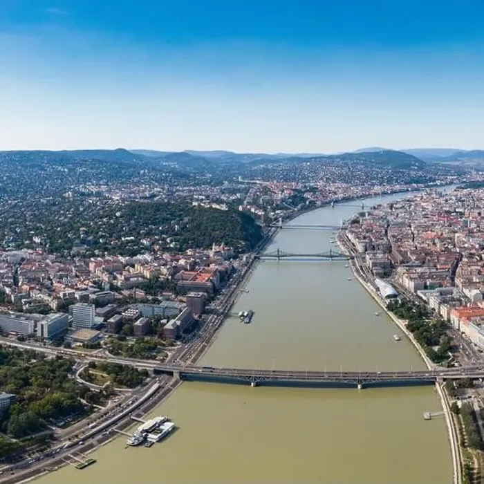 Framed Print : Aerial view of Budapest with River Danube Framed Print : Aerial view of Budapest with River Danube