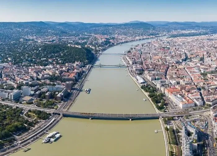 Framed Print : Aerial view of Budapest with River Danube