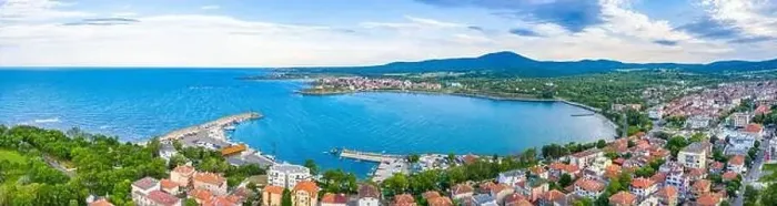 Framed Print : Aerial view of Bulgarian seaside town Ahtopol Framed Print : Aerial view of Bulgarian seaside town Ahtopol