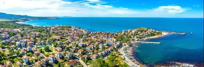 Framed Print : Aerial view of Bulgarian seaside town Ahtopol Framed Print : Aerial view of Bulgarian seaside town Ahtopol