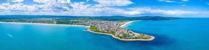 Framed Print : Aerial view of Bulgarian seaside town Primorsko Framed Print : Aerial view of Bulgarian seaside town Primorsko