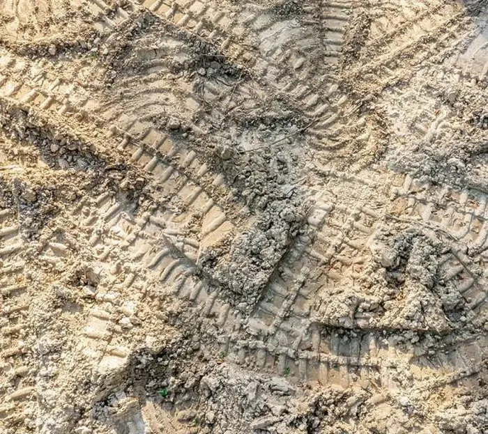Framed Print : Aerial view of bulldozer tracks in dirt Framed Print : Aerial view of bulldozer tracks in dirt
