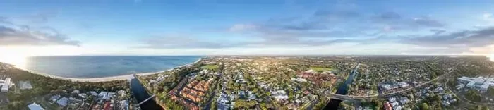 Framed Print : Aerial view of Busselton at sunset, Western Australia