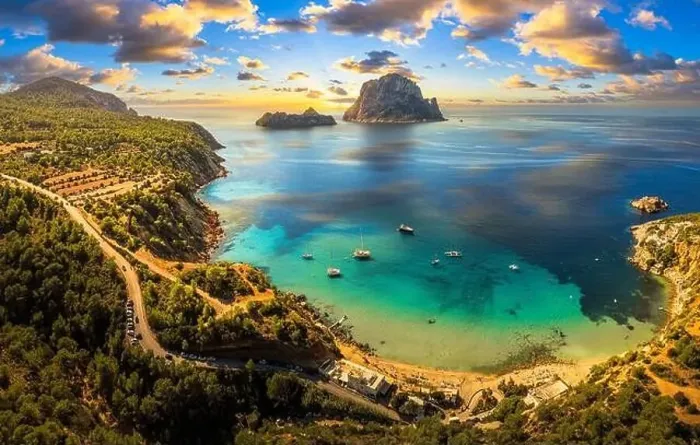 Framed Print : Aerial view of Cala d'Hort beach in Ibiza Framed Print : Aerial view of Cala d'Hort beach in Ibiza