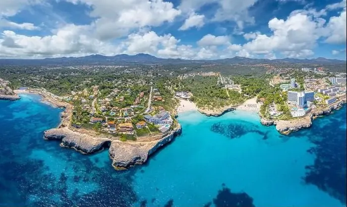 Framed Print : Aerial view with Cala Domingos & Tropicana Beach Framed Print : Aerial view with Cala Domingos & Tropicana Beach