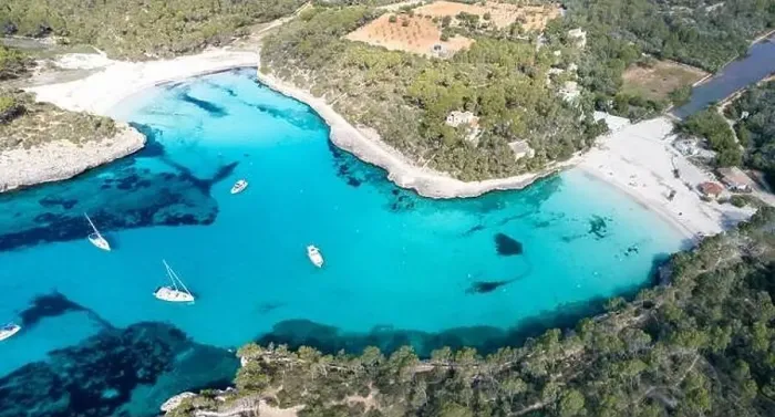 Framed Print : Aerial view of Cala Mondrago, Mallorca island, Spain Framed Print : Aerial view of Cala Mondrago, Mallorca island, Spain