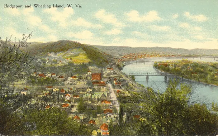 Framed Print : This aerial view captures the scenic landscape of Bridgeport and Wheeling Island in West Virginia Framed Print : This aerial view captures the scenic landscape of Bridgeport and Wheeling Island in West Virginia