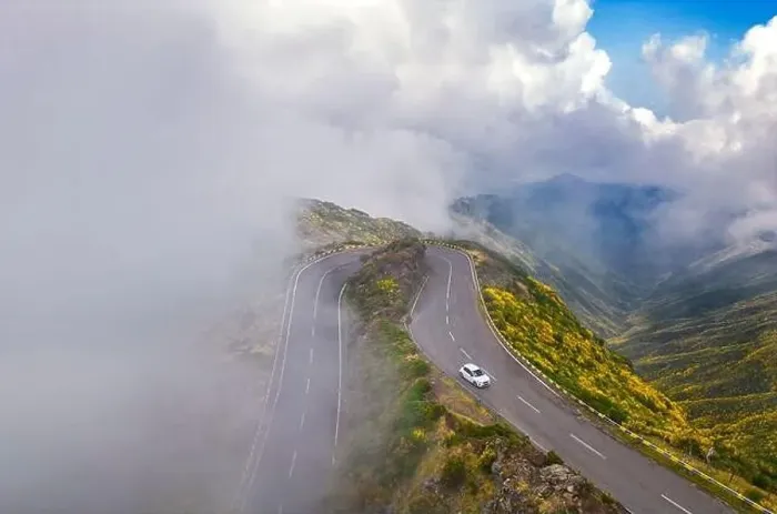 Framed Print : Aerial view of a car at Lombo do Mouro, Laurel's forest, Paul da Serra, Madeira, Portugal, Atlantic, Europe Framed Print : Aerial view of a car at Lombo do Mouro, Laurel's forest, Paul da Serra, Madeira, Portugal, Atlantic, Europe