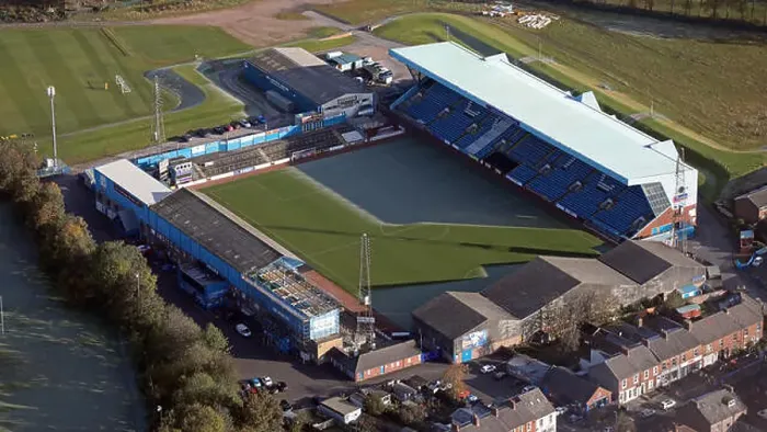 Framed Print : aerial view of Carlisle United FC Brunton Park stadium football ground, Cumbria, UK Framed Print : aerial view of Carlisle United FC Brunton Park stadium football ground, Cumbria, UK